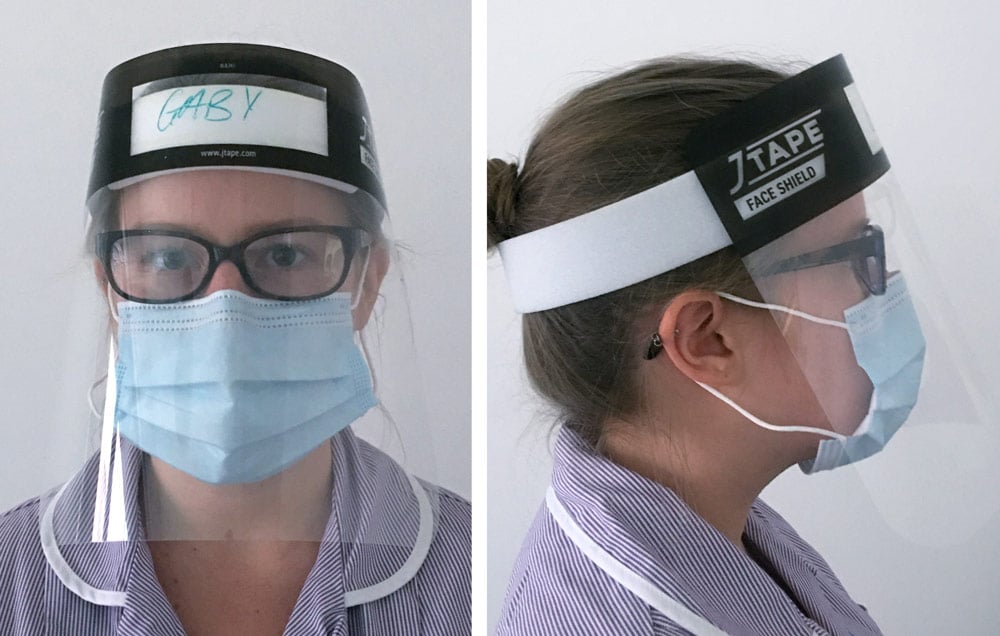 nurse wearing personalised JTAPE face shield