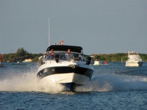 powerboat travelling though water