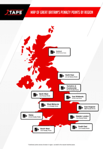 map of GB penalty points by region