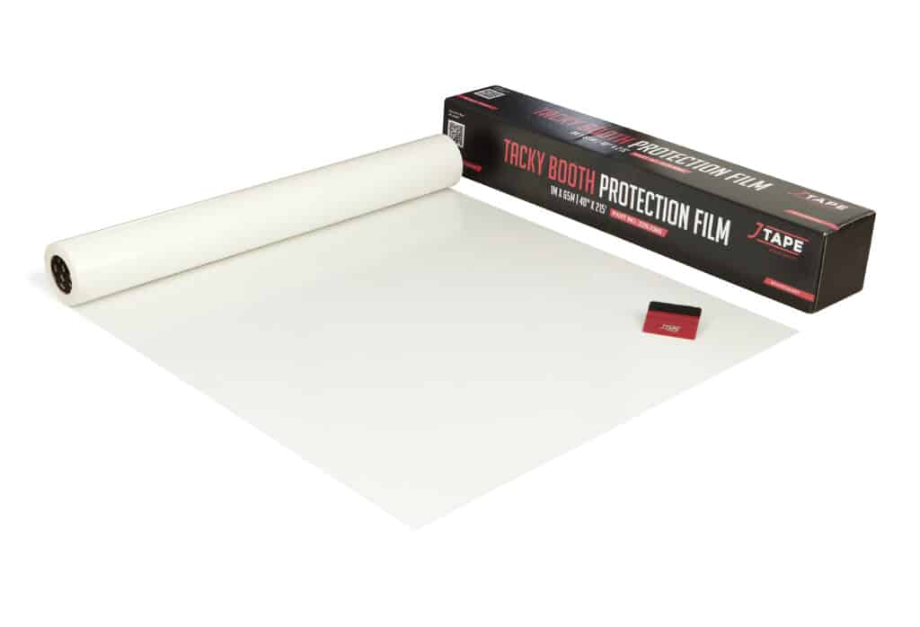 Tacky booth protection film product aside the product box