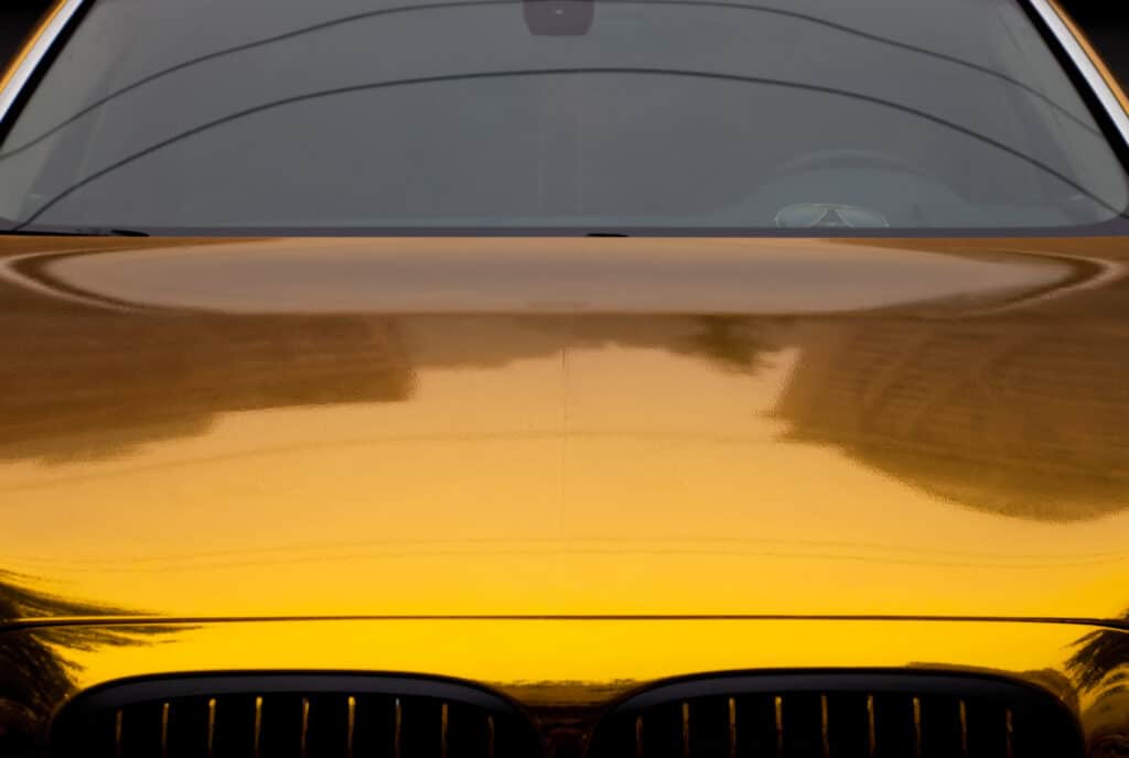 Car bonnet in a gold chrome tint colour